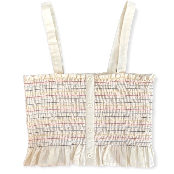 Urban Outfitters Smocked Crop Top Ruched Rainbow Ruffles Pin Stripes Size Meidum - Picture 1 of 6